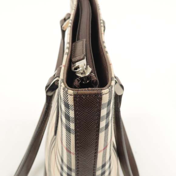 BURBERRY Canvas Leather Nova Plaid Tote Bag Beige Brown - Picture 15 of 16